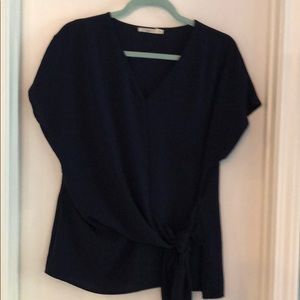 Navy blue tie front blouse